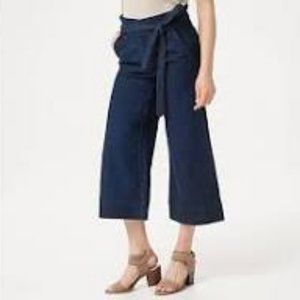 NWT DU JOUR BAG WAIST DENIM CULOTTE CROP PANTS DARK INDIGO 00